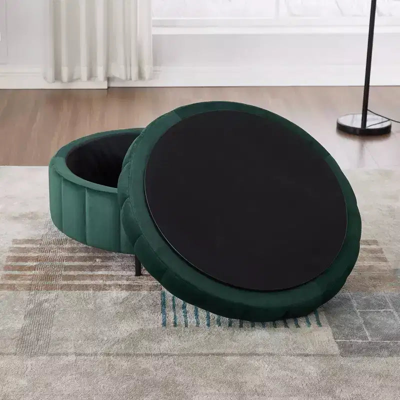 GDFStudio Adam 40.35W Oversized Velvet Channel Tufted Swivel Chair and Storage Ottoman Sets