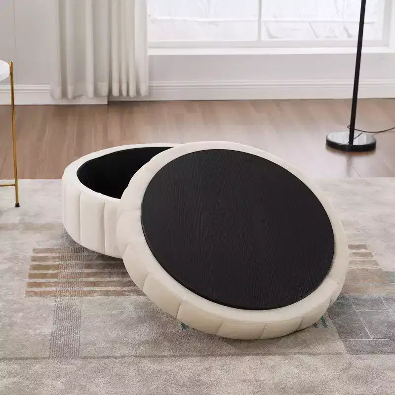 GDFStudio Adam 40.35W Oversized Velvet Channel Tufted Swivel Chair and Storage Ottoman Sets