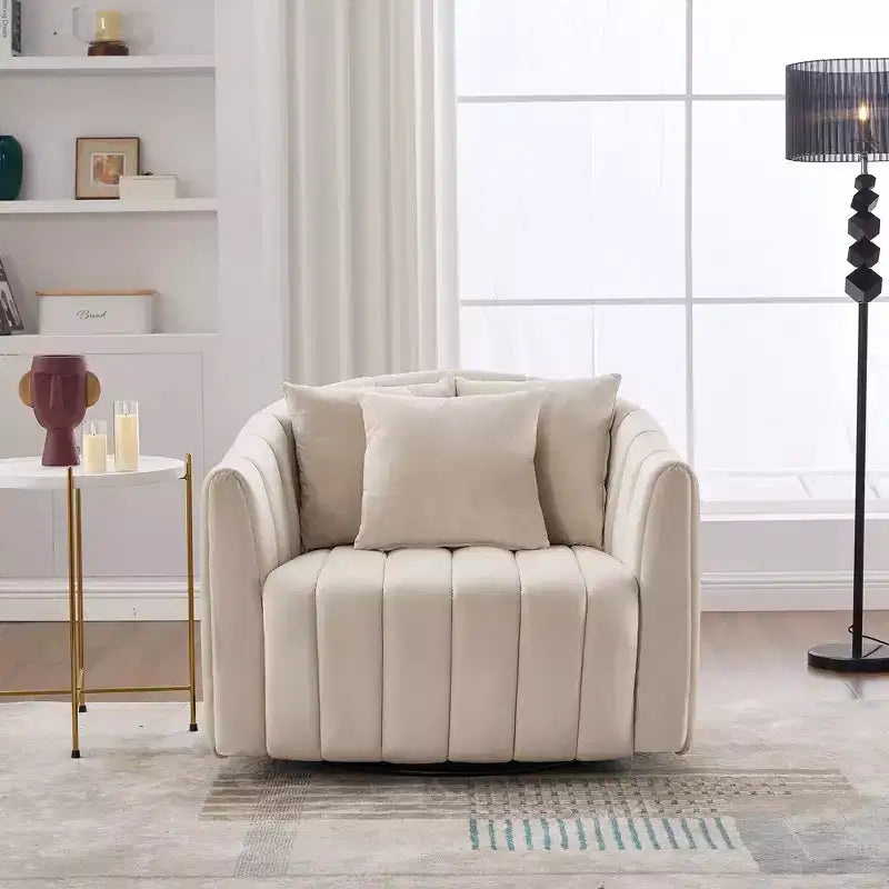 GDFStudio Adam 40.35W Oversized Velvet Channel Tufted Swivel Chair and Storage Ottoman Sets