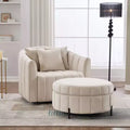 GDFStudio Adam 40.35W Oversized Velvet Channel Tufted Swivel Chair and Storage Ottoman Sets