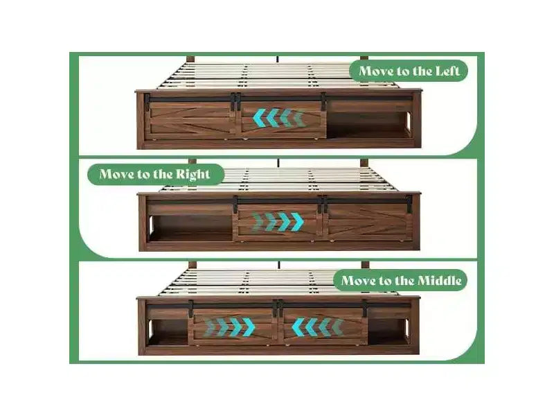 AMERLIFE Farmhouse Size Bed Frame with Sliding Barn Door Storage