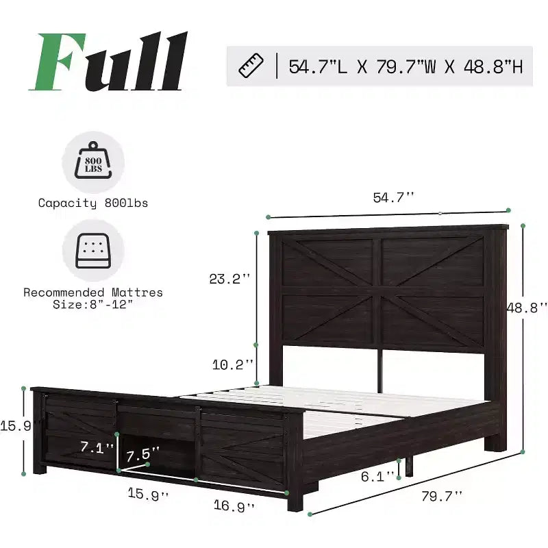 AMERLIFE Farmhouse Size Bed Frame with Sliding Barn Door Storage