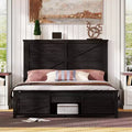 AMERLIFE Farmhouse Size Bed Frame with Sliding Barn Door Storage