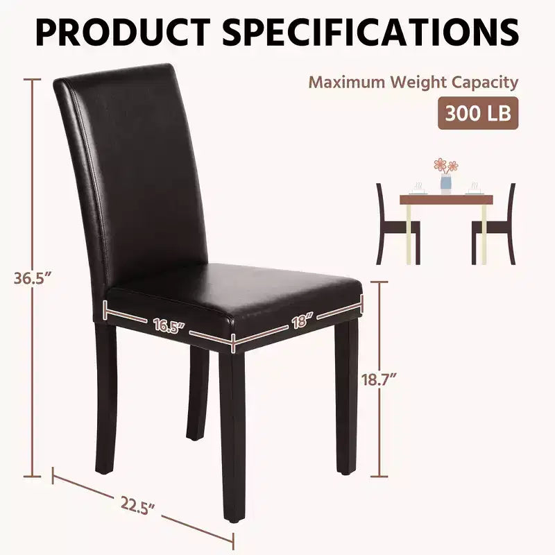 Yaheetech Set of 2 Faux Leather Armless High Back Dining Room Chairs with Rubberwood Legs