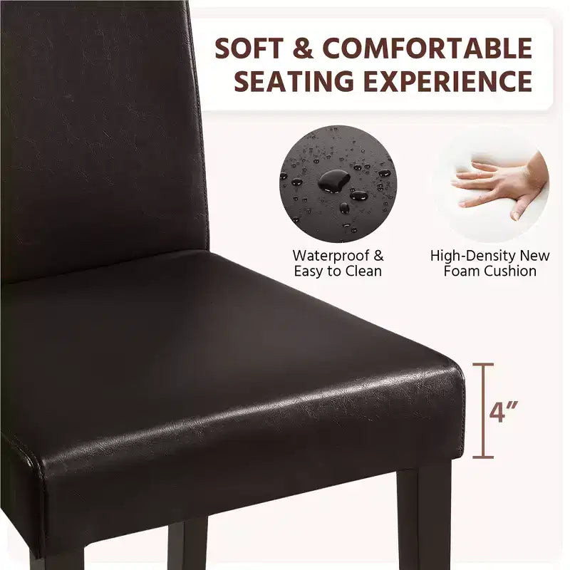 Yaheetech Set of 2 Faux Leather Armless High Back Dining Room Chairs with Rubberwood Legs