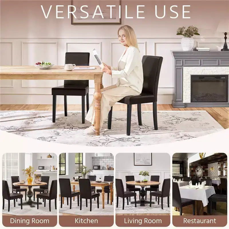 Yaheetech Set of 2 Faux Leather Armless High Back Dining Room Chairs with Rubberwood Legs