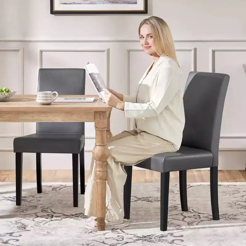Yaheetech Set of 2 Faux Leather Armless High Back Dining Room Chairs with Rubberwood Legs