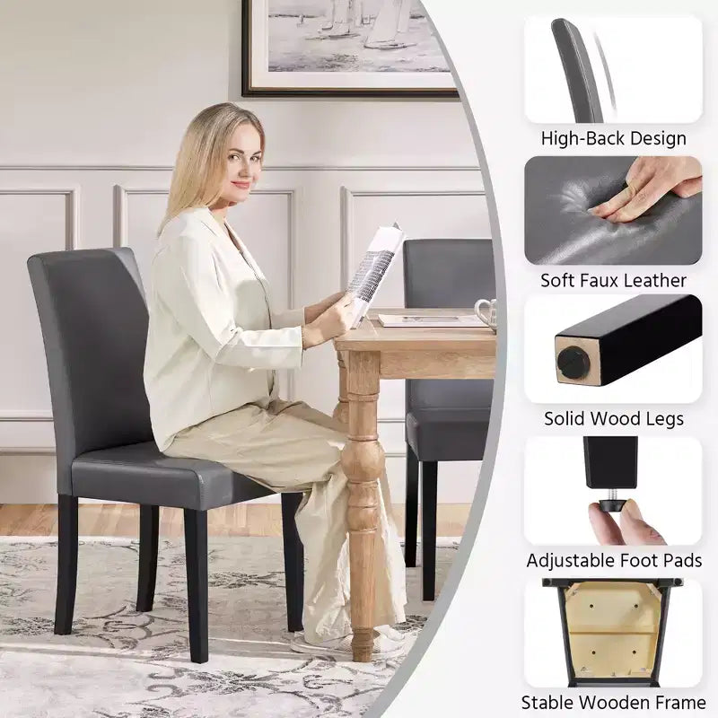 Yaheetech Set of 2 Faux Leather Armless High Back Dining Room Chairs with Rubberwood Legs