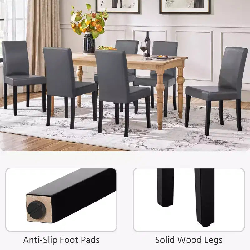 Yaheetech Set of 2 Faux Leather Armless High Back Dining Room Chairs with Rubberwood Legs