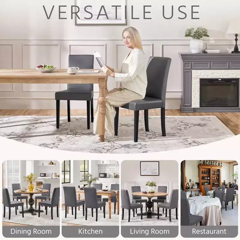 Yaheetech Set of 2 Faux Leather Armless High Back Dining Room Chairs with Rubberwood Legs