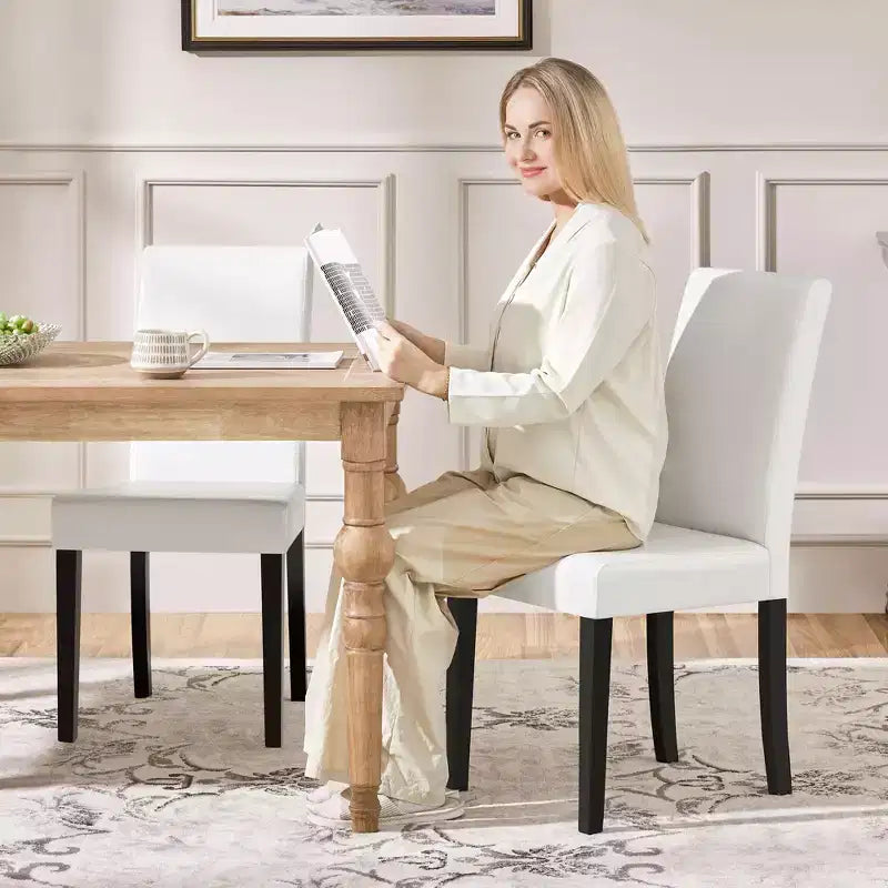 Yaheetech Set of 2 Faux Leather Armless High Back Dining Room Chairs with Rubberwood Legs