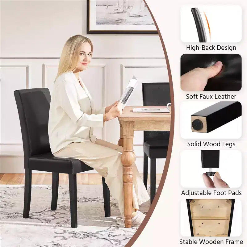 Yaheetech Set of 2 Faux Leather Armless High Back Dining Room Chairs with Rubberwood Legs