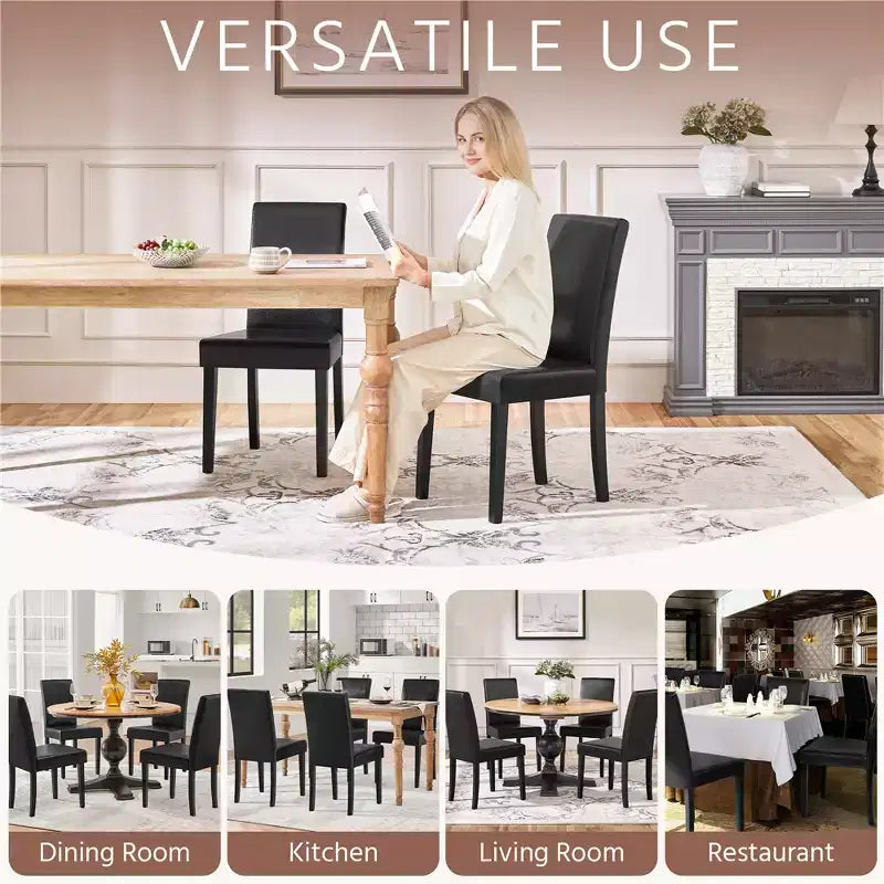 Yaheetech Set of 2 Faux Leather Armless High Back Dining Room Chairs with Rubberwood Legs