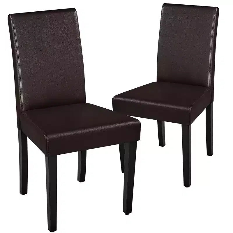 Yaheetech Set of 2 Faux Leather Armless High Back Dining Room Chairs with Rubberwood Legs