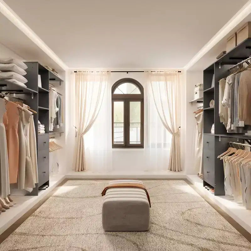 MAYEERTY Gray 96x16x75 High-Capacity Wardrobe Rack - 3 Drawers, Shelves, Expandable Rods, Stylish & Durable