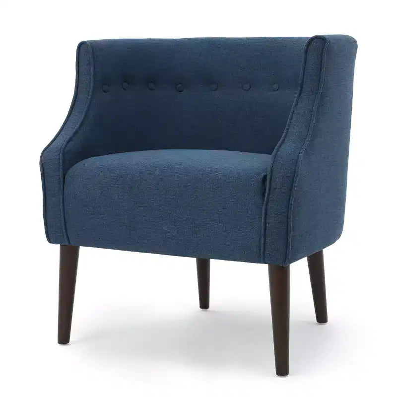 Okak Fabric Accent Chair Button-Tufted Barrel Chair with Upholstered Elegant Club Chair with Birch Wood Legs for Living Room Bedroom