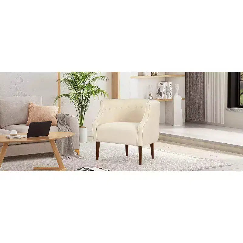 Okak Fabric Accent Chair Button-Tufted Barrel Chair with Upholstered Elegant Club Chair with Birch Wood Legs for Living Room Bedroom