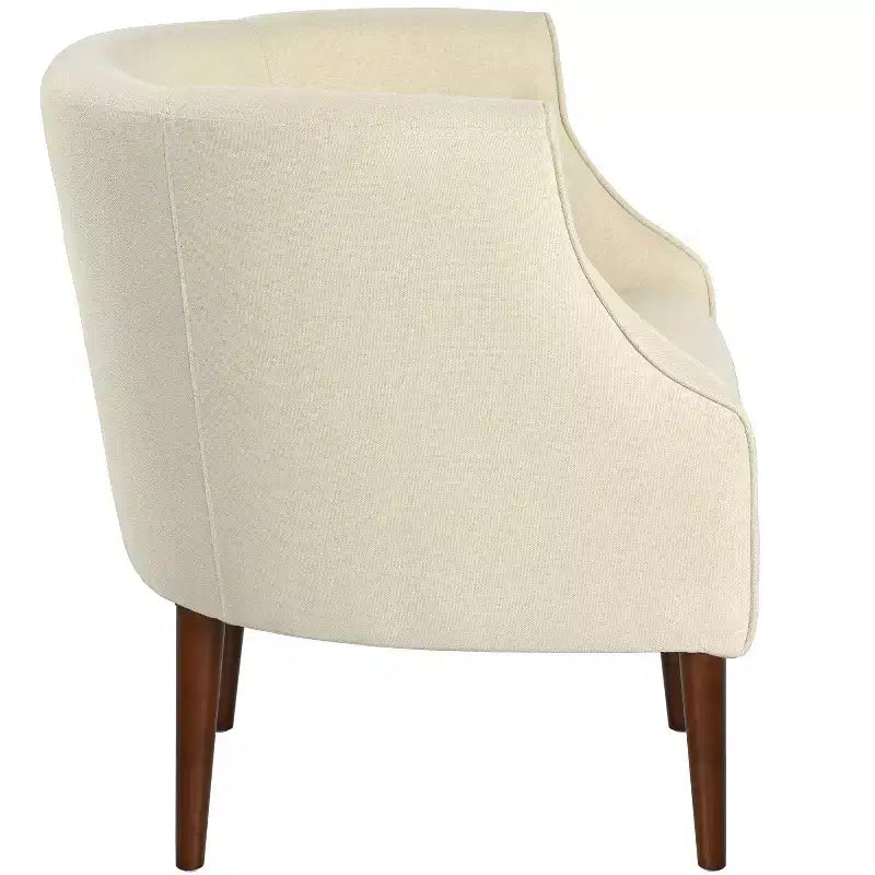 Okak Fabric Accent Chair Button-Tufted Barrel Chair with Upholstered Elegant Club Chair with Birch Wood Legs for Living Room Bedroom
