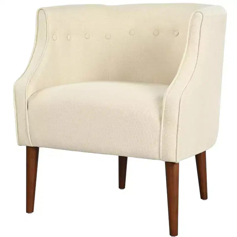 Okak Fabric Accent Chair Button-Tufted Barrel Chair with Upholstered Elegant Club Chair with Birch Wood Legs for Living Room Bedroom