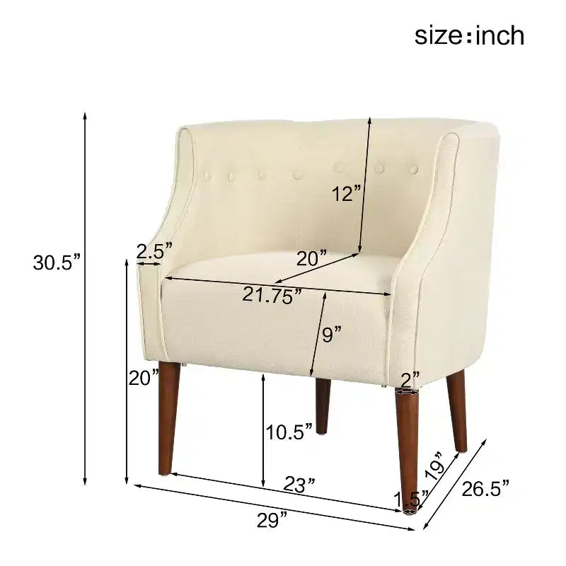 Okak Fabric Accent Chair Button-Tufted Barrel Chair with Upholstered Elegant Club Chair with Birch Wood Legs for Living Room Bedroom