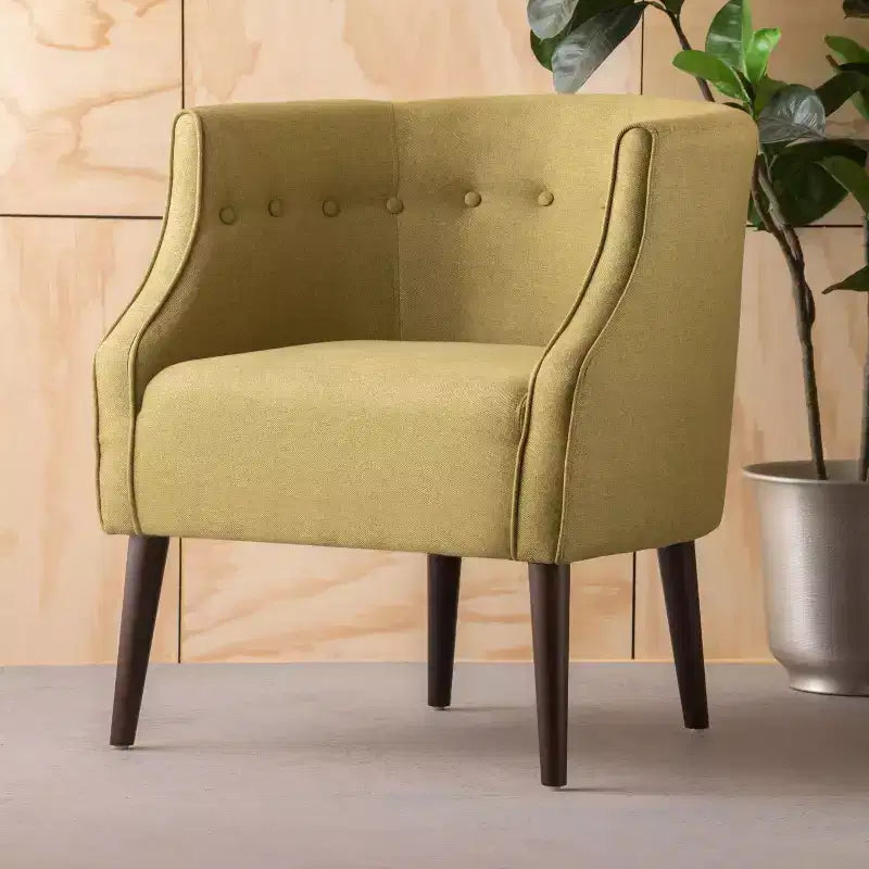 Okak Fabric Accent Chair Button-Tufted Barrel Chair with Upholstered Elegant Club Chair with Birch Wood Legs for Living Room Bedroom