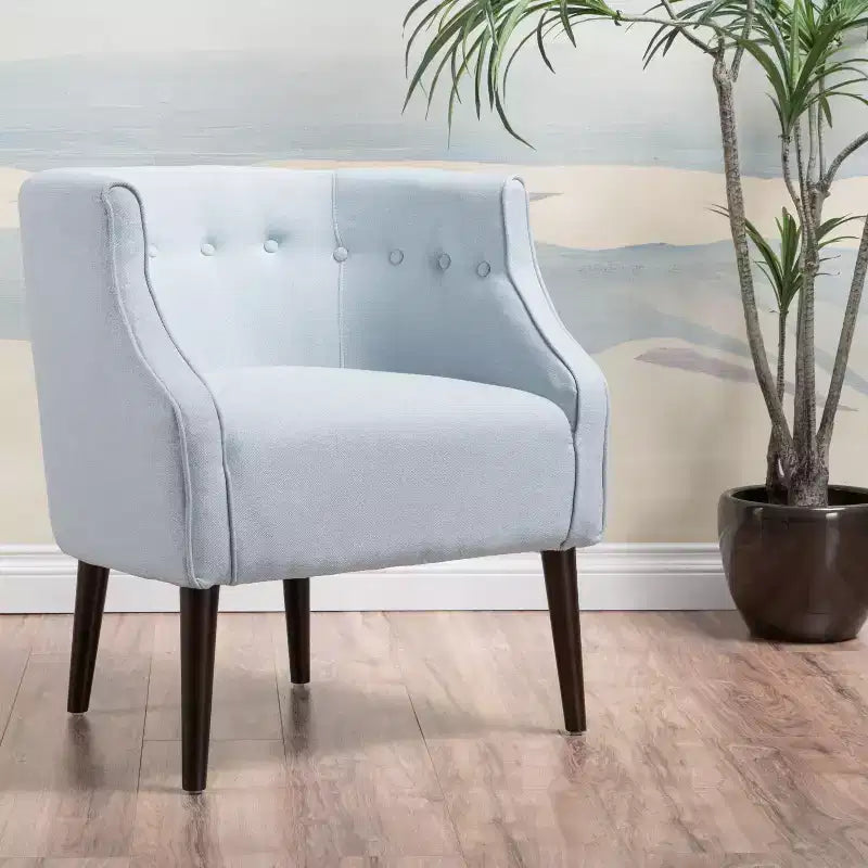 Okak Fabric Accent Chair Button-Tufted Barrel Chair with Upholstered Elegant Club Chair with Birch Wood Legs for Living Room Bedroom