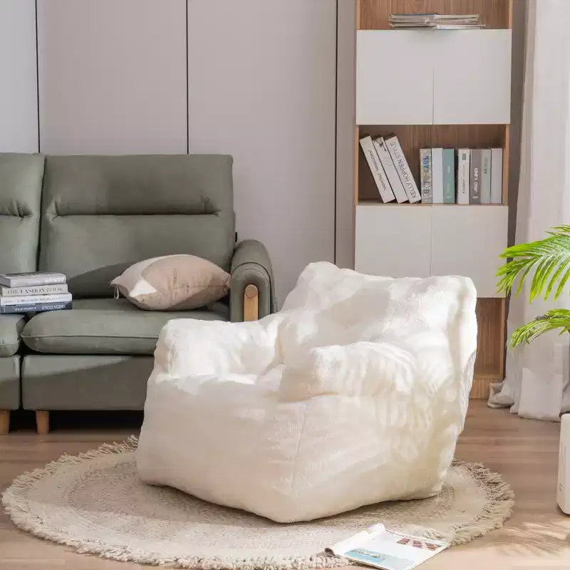 Vatros Teddy Fabric Tufted Foam Bean Bag Chair With Teddy Fabric