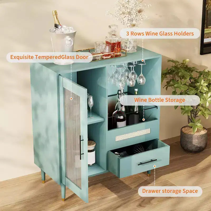 COZONY Storage Sideboard with Glass Racks, Buffet Cabinet w/ Drawer & Adjustable Shelves for Dining Room
