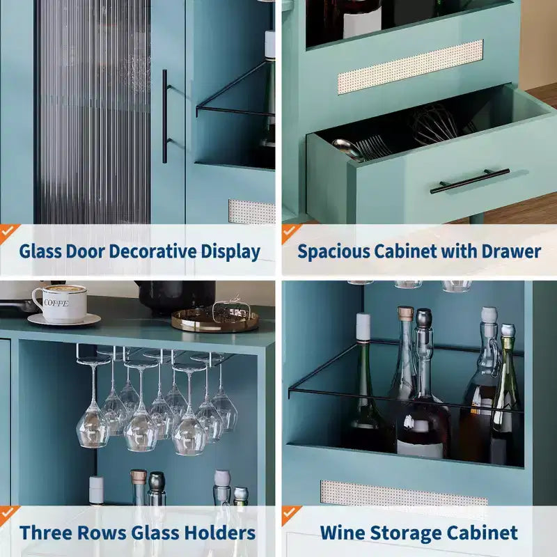 COZONY Storage Sideboard with Glass Racks, Buffet Cabinet w/ Drawer & Adjustable Shelves for Dining Room