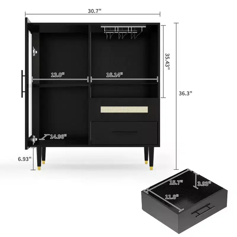 COZONY Storage Sideboard with Glass Racks, Buffet Cabinet w/ Drawer & Adjustable Shelves for Dining Room
