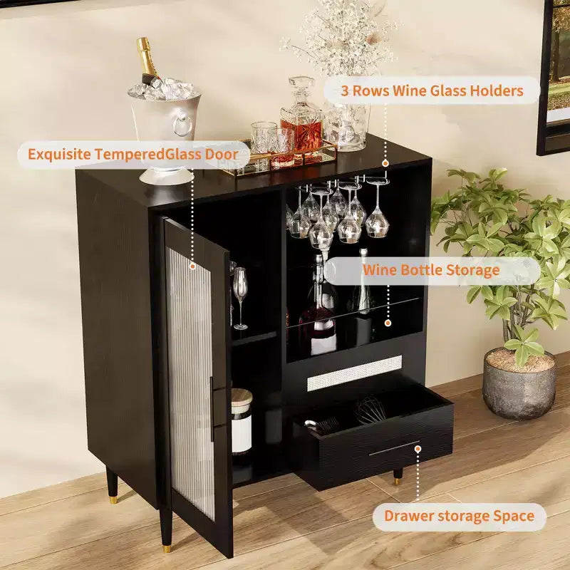 COZONY Storage Sideboard with Glass Racks, Buffet Cabinet w/ Drawer & Adjustable Shelves for Dining Room