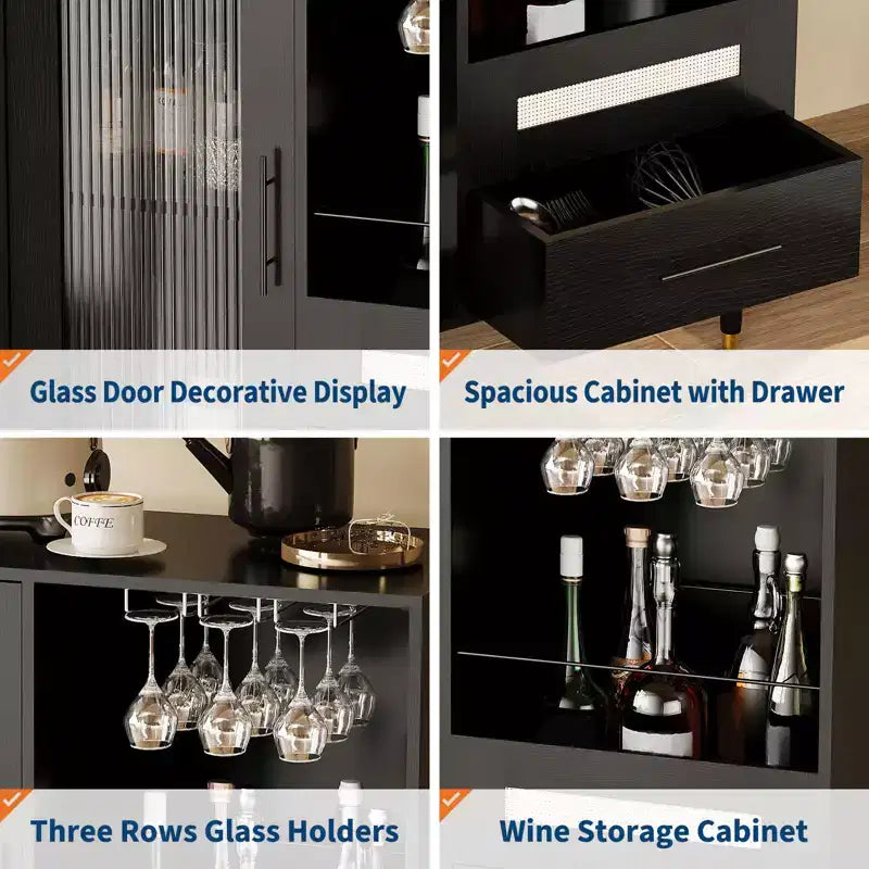 COZONY Storage Sideboard with Glass Racks, Buffet Cabinet w/ Drawer & Adjustable Shelves for Dining Room