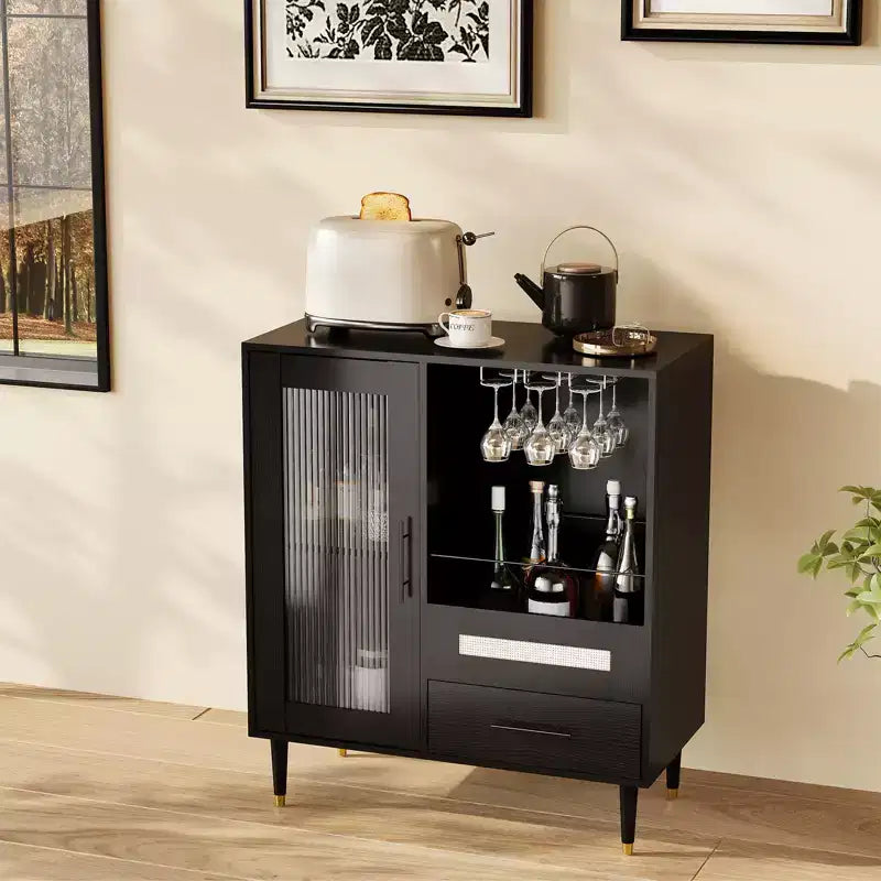 COZONY Storage Sideboard with Glass Racks, Buffet Cabinet w/ Drawer & Adjustable Shelves for Dining Room