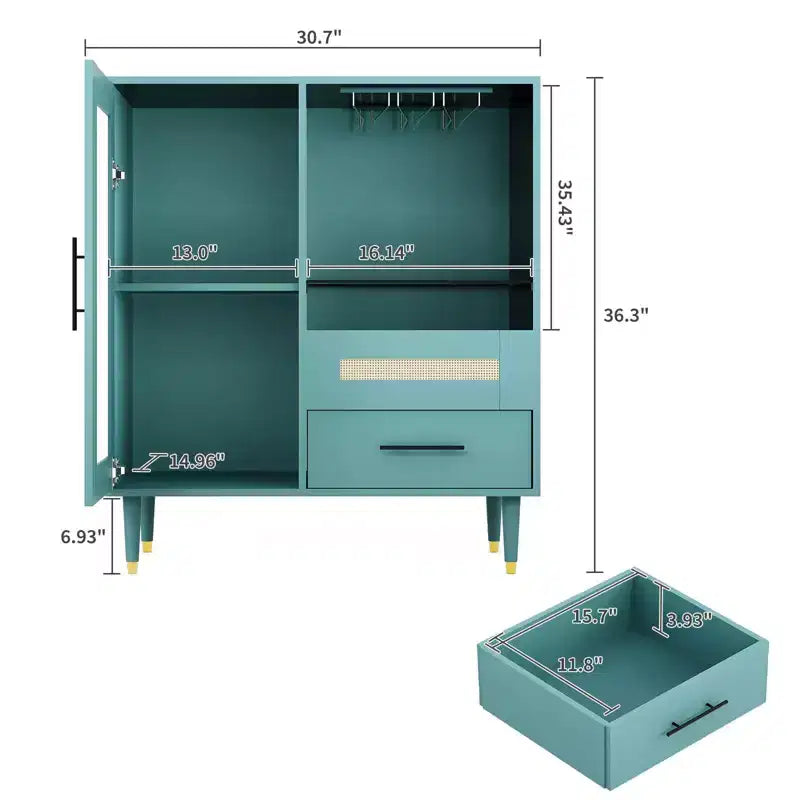 COZONY Storage Sideboard with Glass Racks, Buffet Cabinet w/ Drawer & Adjustable Shelves for Dining Room