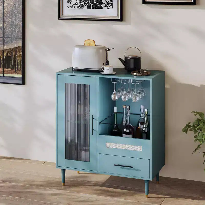 COZONY Storage Sideboard with Glass Racks, Buffet Cabinet w/ Drawer & Adjustable Shelves for Dining Room