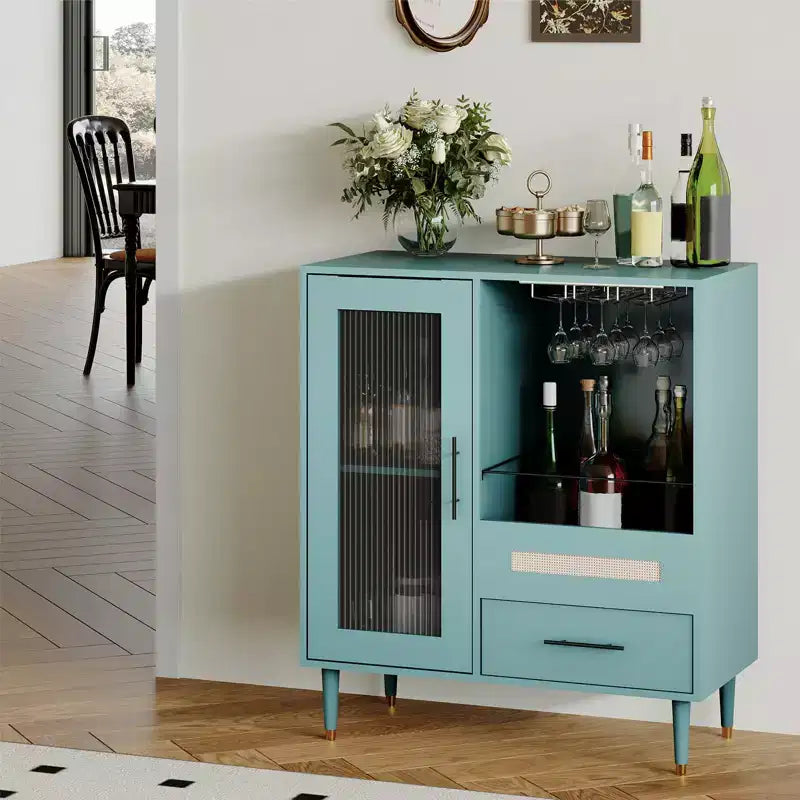COZONY Storage Sideboard with Glass Racks, Buffet Cabinet w/ Drawer & Adjustable Shelves for Dining Room