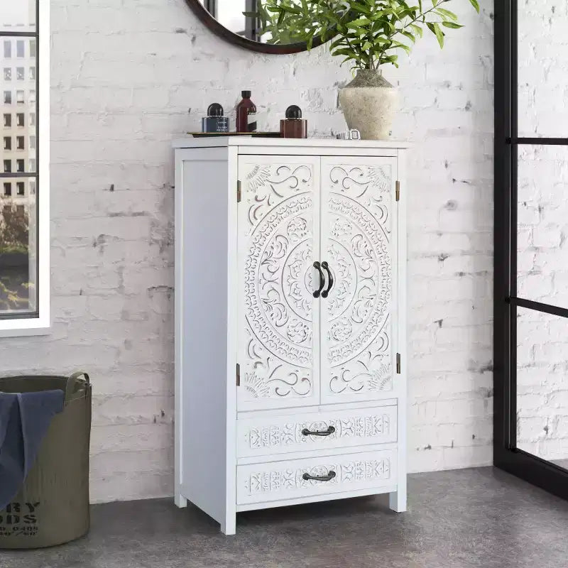 Tall Storage Cabinet with Drawers, Accent Pantry Cabinet with Carved Doors, Sideboard for Bedroom, Living Room, Entryway - Panipeachy