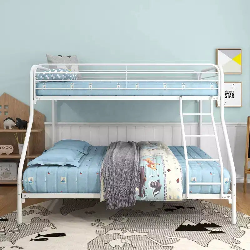MAYEERTY Twin-Over-Full Heavy Duty Metal Bunk Bed with Enhanced Guardrail & Inclined Ladder for Kids Bedroom