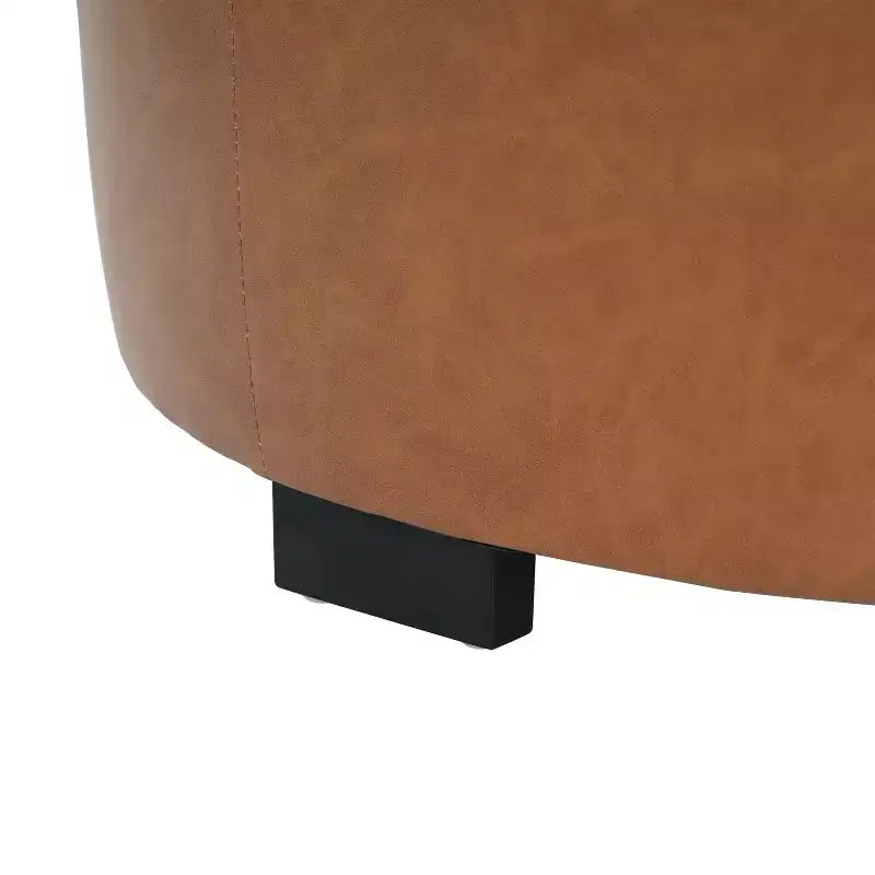 TUYOHW Modern Round Ottoman with Button Tufted Upholstered Versatile Footstool with Wooden Legs Clould Shoe Bench for Living Room, Entryway