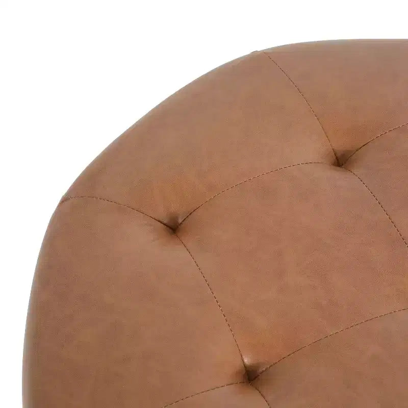 TUYOHW Modern Round Ottoman with Button Tufted Upholstered Versatile Footstool with Wooden Legs Clould Shoe Bench for Living Room, Entryway