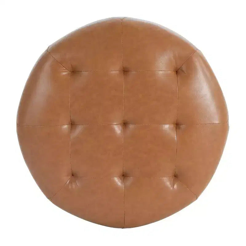 TUYOHW Modern Round Ottoman with Button Tufted Upholstered Versatile Footstool with Wooden Legs Clould Shoe Bench for Living Room, Entryway