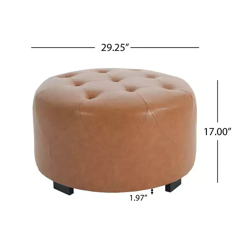 TUYOHW Modern Round Ottoman with Button Tufted Upholstered Versatile Footstool with Wooden Legs Clould Shoe Bench for Living Room, Entryway