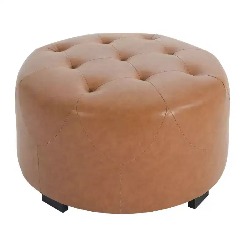 TUYOHW Modern Round Ottoman with Button Tufted Upholstered Versatile Footstool with Wooden Legs Clould Shoe Bench for Living Room, Entryway