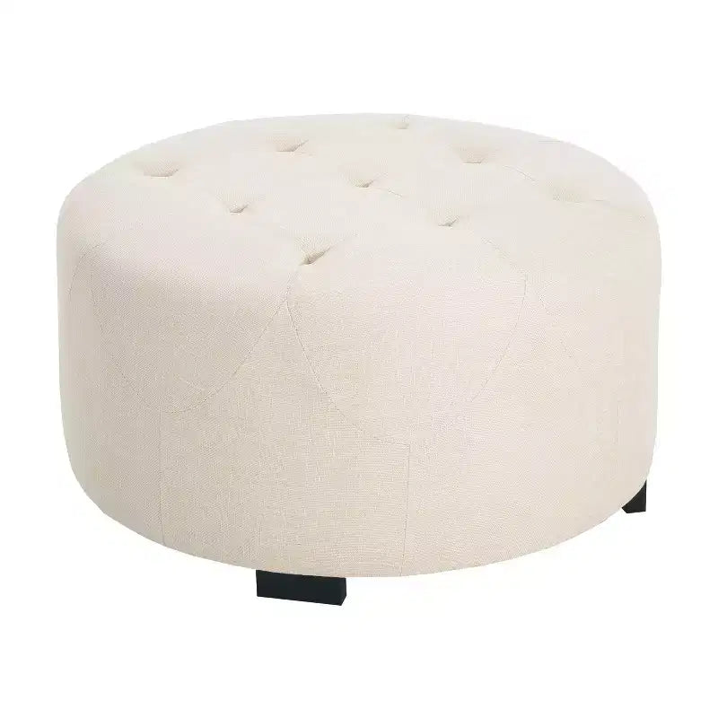TUYOHW Modern Round Ottoman with Button Tufted Upholstered Versatile Footstool with Wooden Legs Clould Shoe Bench for Living Room, Entryway