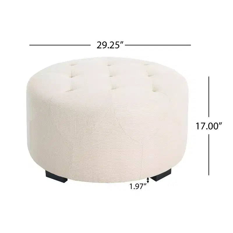 TUYOHW Modern Round Ottoman with Button Tufted Upholstered Versatile Footstool with Wooden Legs Clould Shoe Bench for Living Room, Entryway