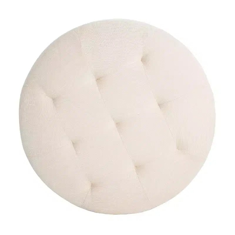 TUYOHW Modern Round Ottoman with Button Tufted Upholstered Versatile Footstool with Wooden Legs Clould Shoe Bench for Living Room, Entryway