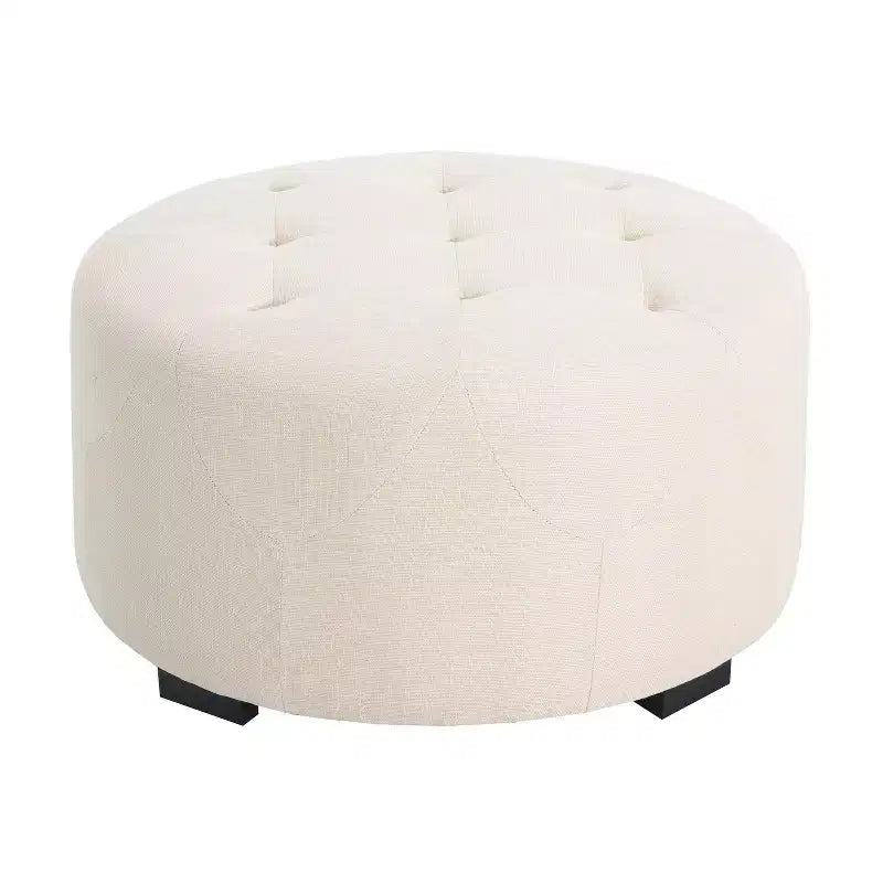 TUYOHW Modern Round Ottoman with Button Tufted Upholstered Versatile Footstool with Wooden Legs Clould Shoe Bench for Living Room, Entryway