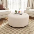 TUYOHW Modern Round Ottoman with Button Tufted Upholstered Versatile Footstool with Wooden Legs Clould Shoe Bench for Living Room, Entryway