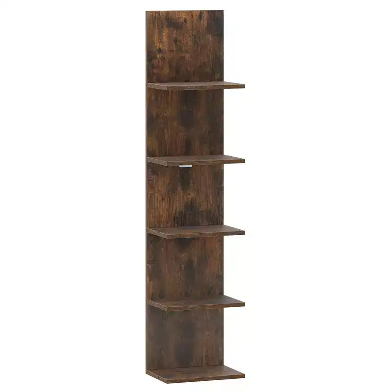 Costway 1/2 PCS 5-Tier Wall Shelves Vertical Floating Storage Shelf Unit Wall-Mounted Organizer Rustic Brown/White