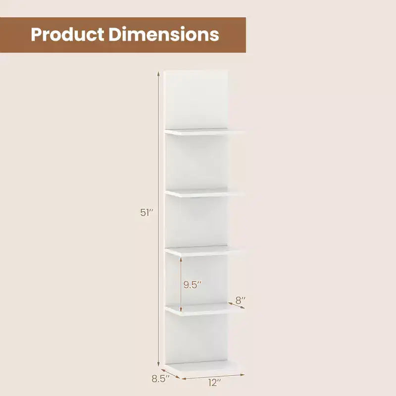 Costway 1/2 PCS 5-Tier Wall Shelves Vertical Floating Storage Shelf Unit Wall-Mounted Organizer Rustic Brown/White